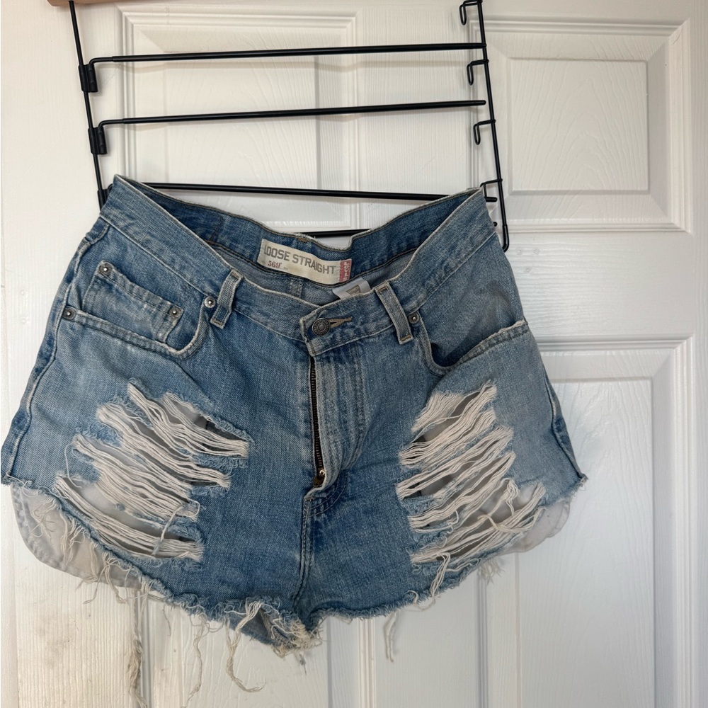 Levi's Blue Distressed Jean Shorts